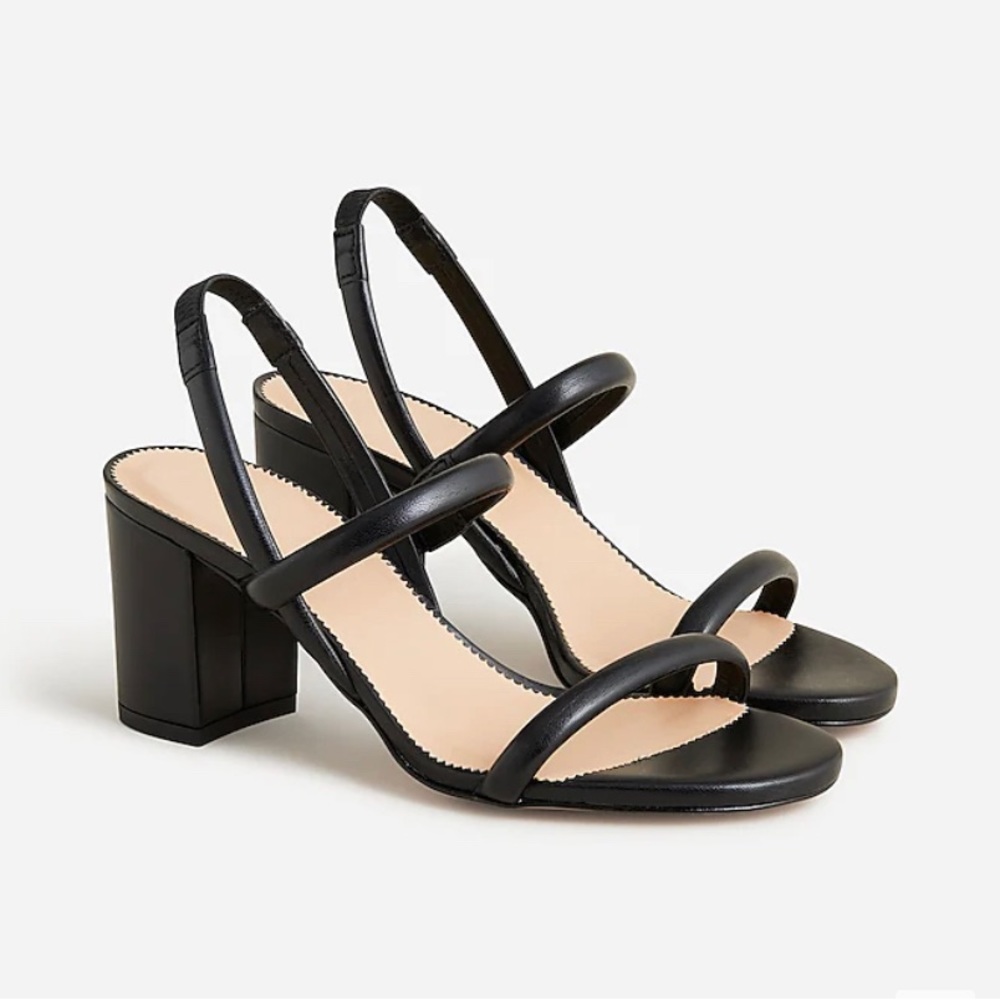 J. Crew NIB Lucie Slingback Block-Heel Sandals in Leather - Black‎